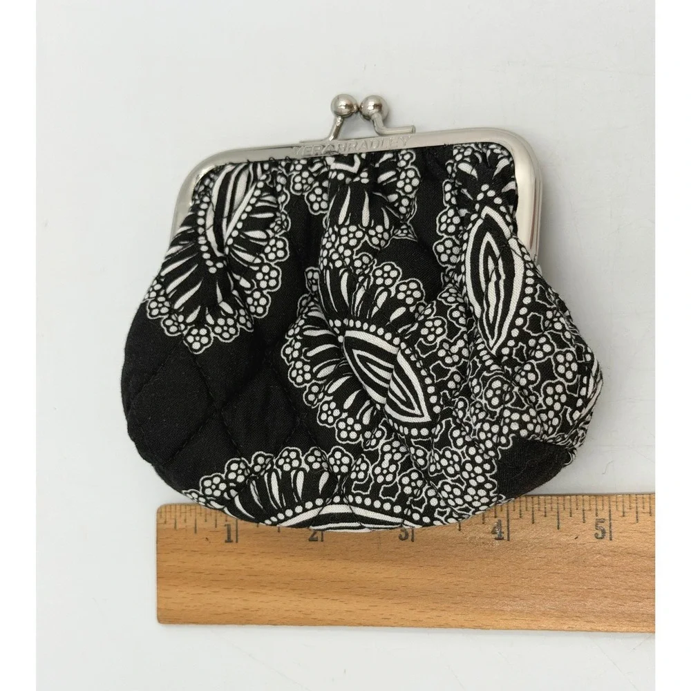 Vera Bradley Coin Purse Black White Paisley Kisslock Clasp Pouch
